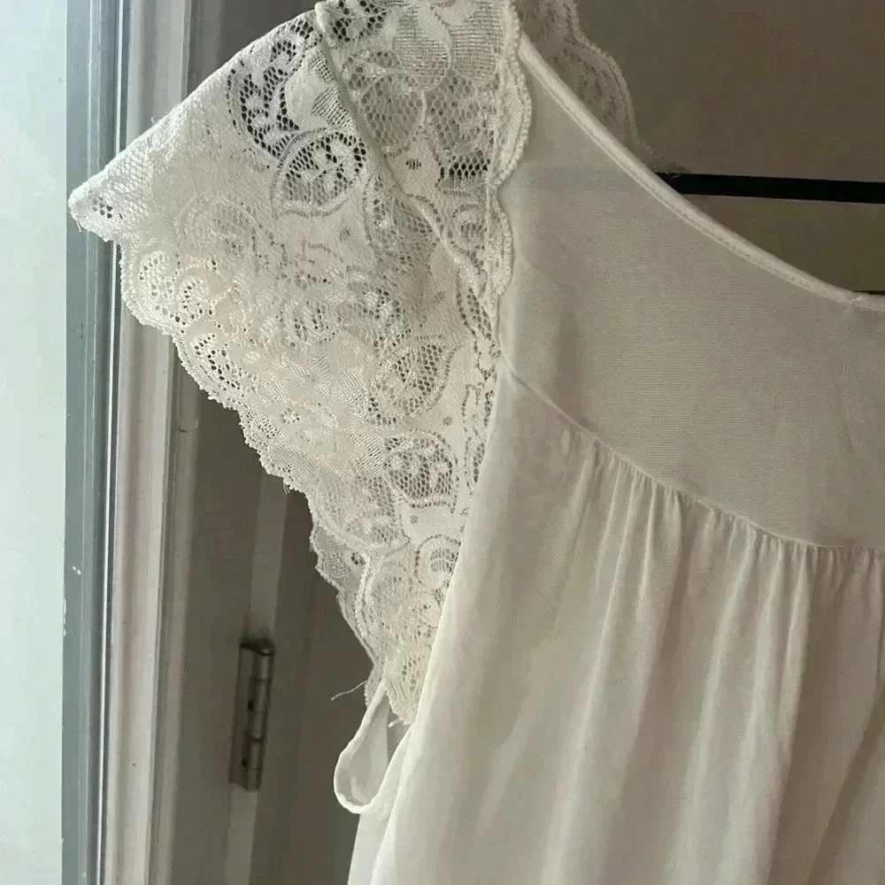 Vintage grannycore coquette ivory bow lace chemise slip dress lingerie nightie - Picture 9 of 13